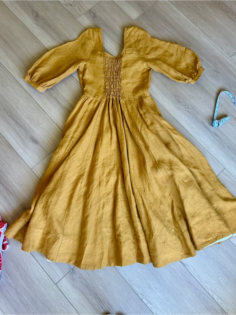 Son de Flor Mustard Linen carmen midi dress - Picture 5 of 6
